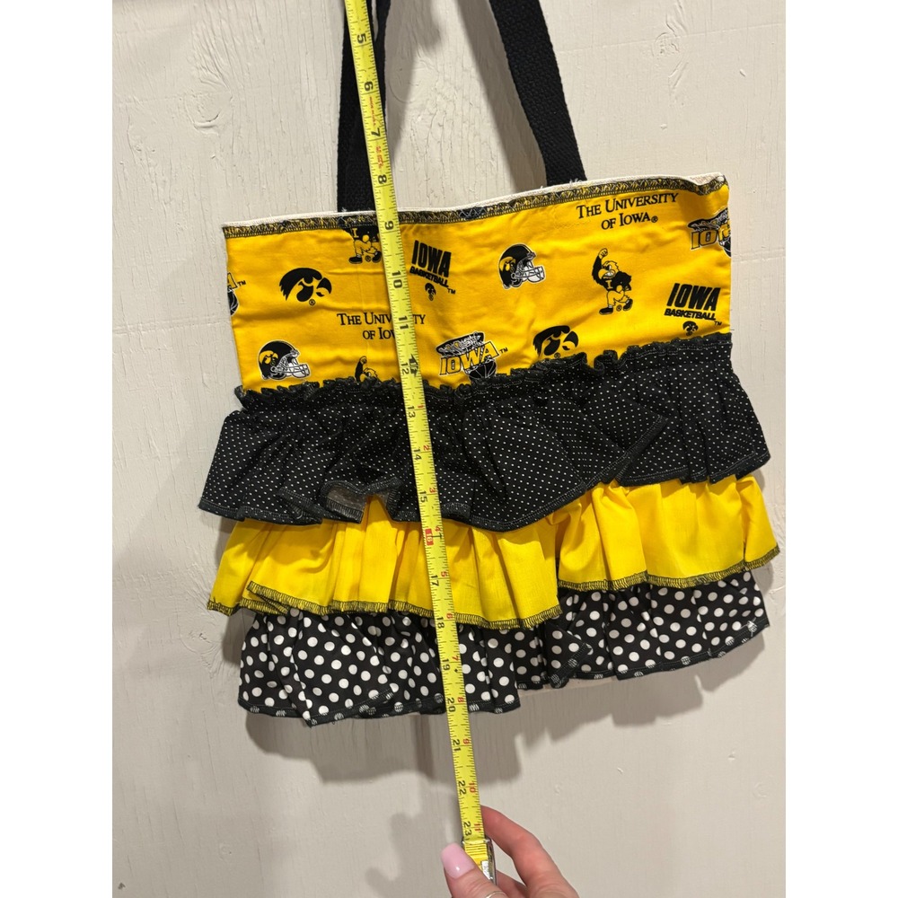 University of Iowa Hawkeyes Ruffle Tote Bag Yellow Black Polka Dot Handmade